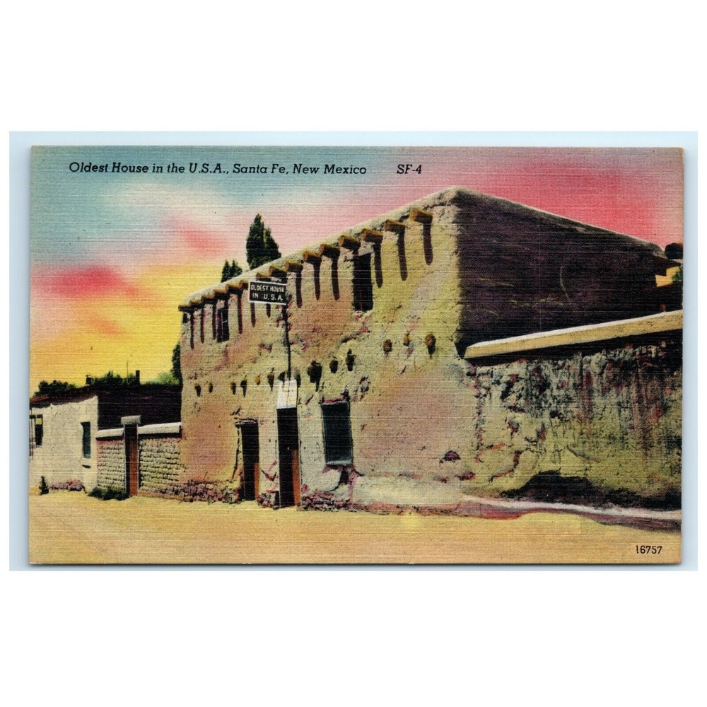 Vintage Postcard Santa Fe New‎ Mexico Oldest House in the USA Travel 1940s